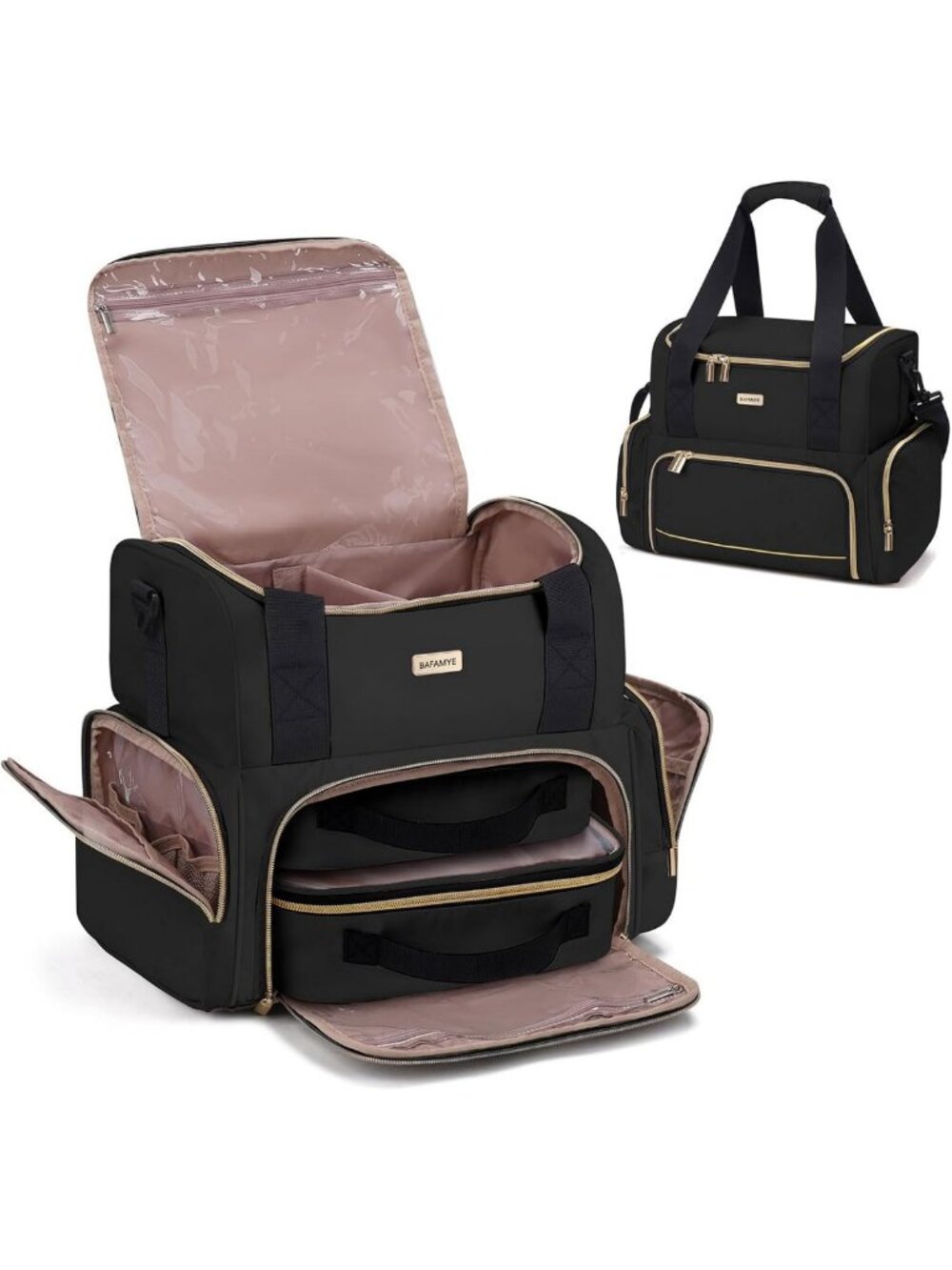 Large Double Layer Makeup Travel Bag with 2 Removable Cases - Organizer